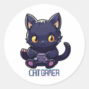Cat Gamer Classic Round Sticker