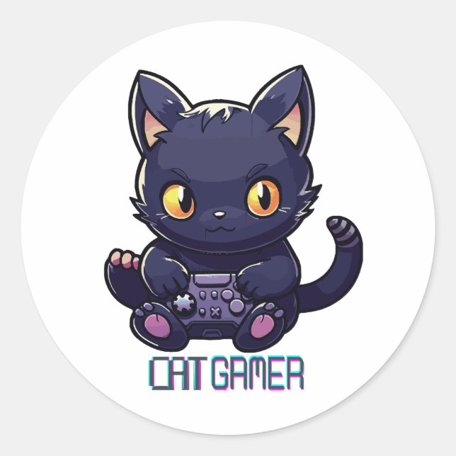 Cat Gamer Classic Round Sticker (Front)