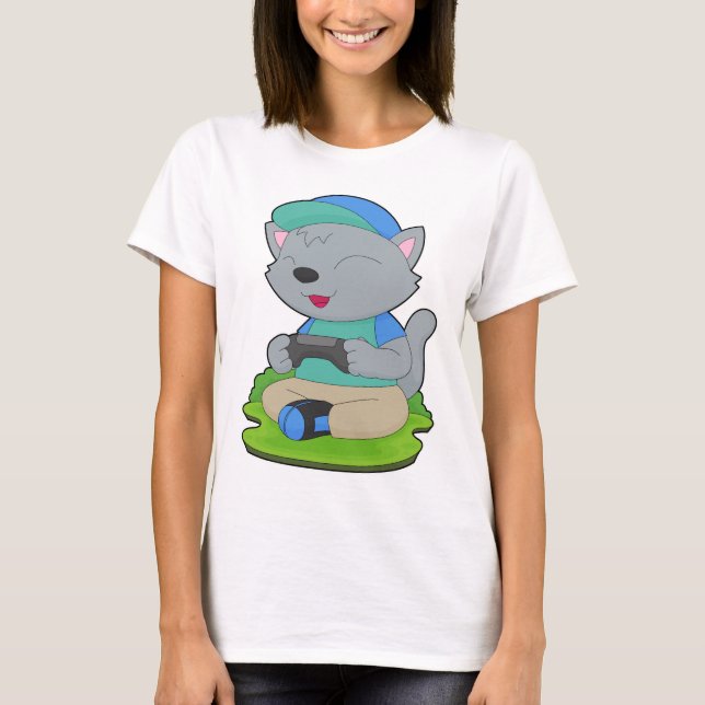 Cat Gamer Controller T-Shirt (Front)