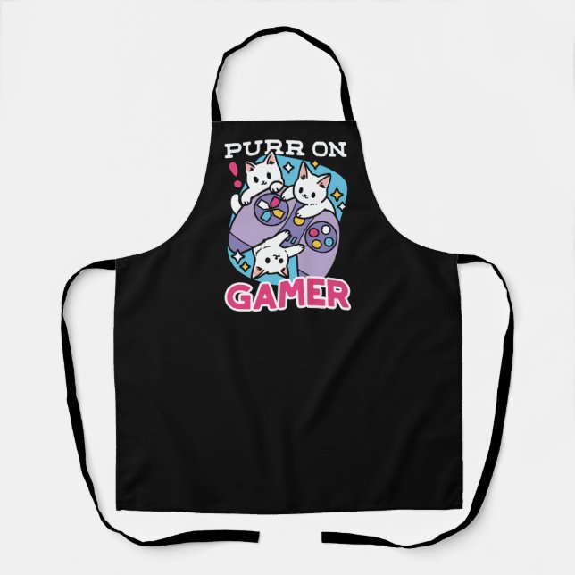 Cat Gamer Design - Purr On Gamer Joystick Art Apron (Front)