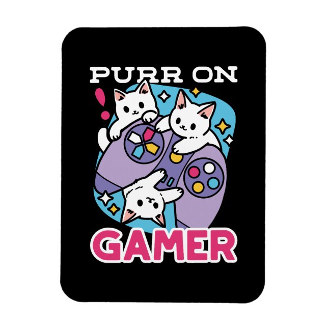  Cat Gamer Design - Purr On Gamer Joystick Art Magnet (Vertical)