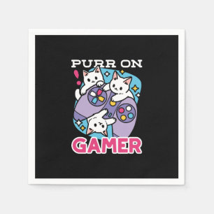 Cat Gamer Design - Purr On Gamer Joystick Art Napkin