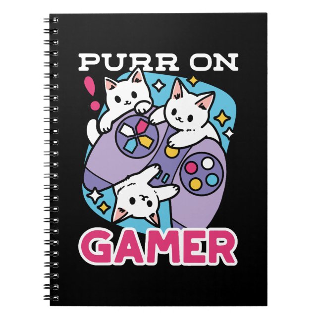  Cat Gamer Design - Purr On Gamer Joystick Art Notebook (Front)