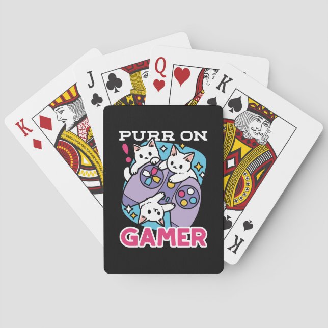  Cat Gamer Design - Purr On Gamer Joystick Art Playing Cards (Back)