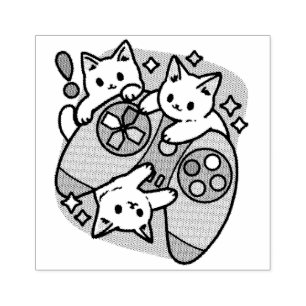 Cat Gamer Design - Purr On Gamer Joystick Art Rubber Stamp