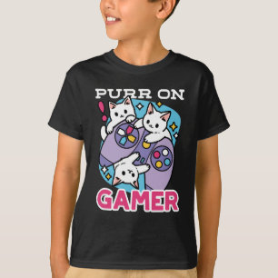 Cat Gamer Design - Purr On Gamer Joystick Art T-Shirt