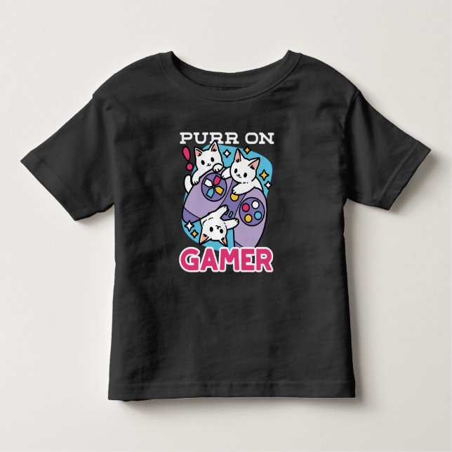  Cat Gamer Design - Purr On Gamer Joystick Art Toddler T-Shirt (Front)