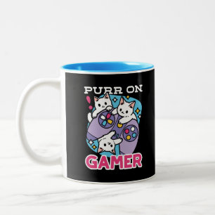  Cat Gamer Design - Purr On Gamer Joystick Art Two-Tone Coffee Mug