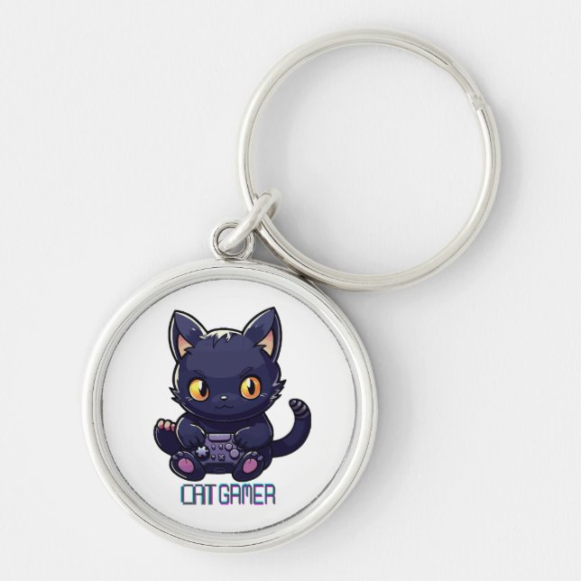 Cat Gamer Key Ring (Front)