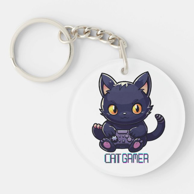 Cat Gamer Key Ring (Front)