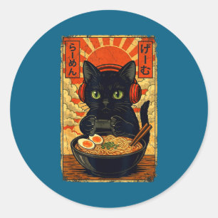 Cat Gamer Men Anime Kawaii Funny Gaming Headset Ca Classic Round Sticker