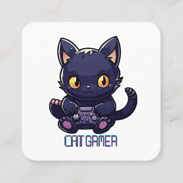 Cat Gamer Square Business Card (Front)
