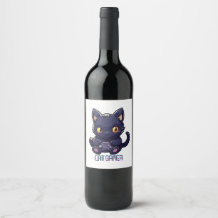 Cat Gamer Wine Label