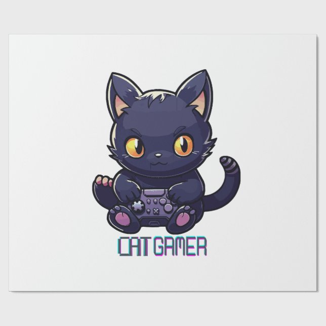 Cat Gamer Wrapping Paper (Flat)