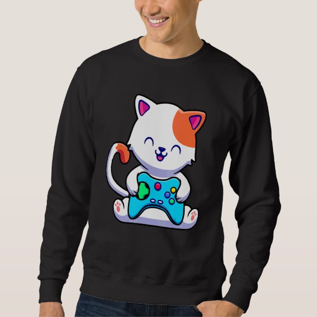 Cat Gaming With Game Console Sweatshirt (Front)