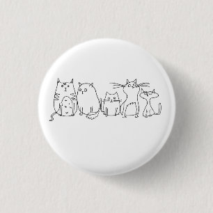 Cat gang Line Art Cartoon illustration 3 Cm Round Badge