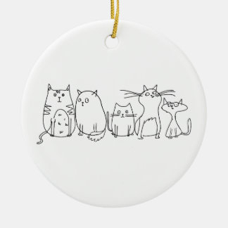 Cat gang Line Art Cartoon illustration Ceramic Tree Decoration