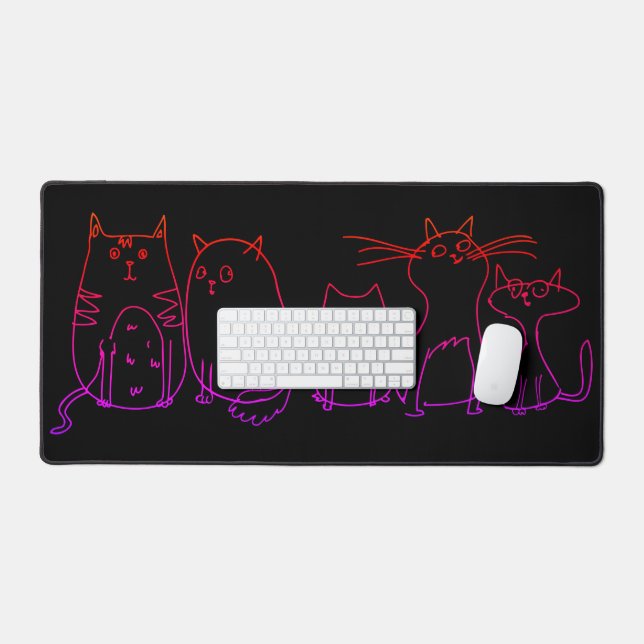 Cat gang Line Art Cartoon illustration Desk Mat (Keyboard & Mouse)