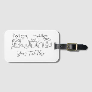 Cat gang Line Art Cartoon illustration Luggage Tag