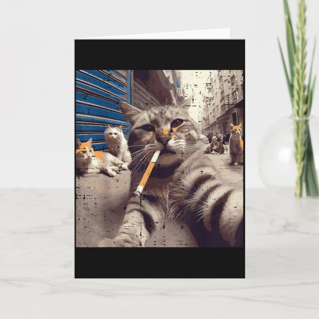 Cat Gangster Street Cats Selfie Funny Meme Humor M Card (Front)