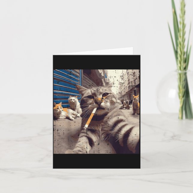 Cat Gangster Street Cats Selfie Funny Meme Humor M Card (Front)