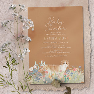 Cat Garden   Burnt Orange   Neutral Baby Shower Invitation