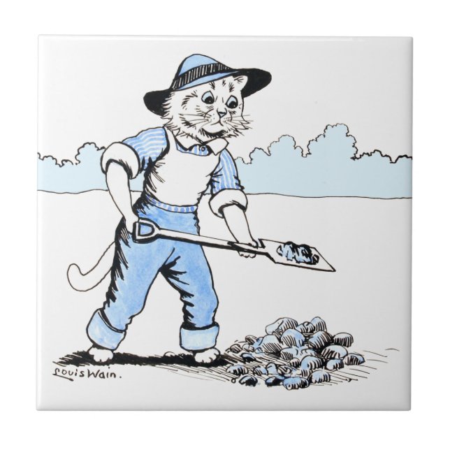 Cat Gardener, Louis Wain Tile (Front)