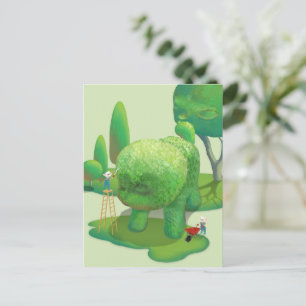 Cat Gardeners and Green Animal Bush Announcement Postcard