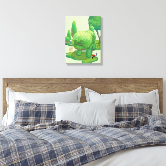 Cat Gardeners and Green Animal Bush Canvas Print (Insitu(Bedroom))