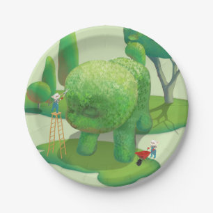 Cat Gardeners and Green Animal Bush Paper Plate