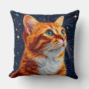 Cat Gazing at a Starry Cosmic Night Sky Cushion
