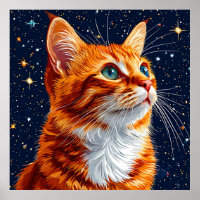 Cat Gazing at a Starry Cosmic Night Sky