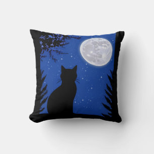 Cat Gazing at the Full Moon Cushion