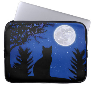 Cat Gazing at the Full Moon Laptop Sleeve