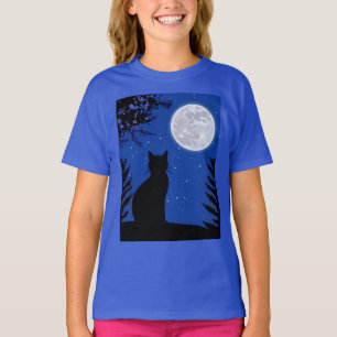Cat Gazing at the Full Moon  T-Shirt