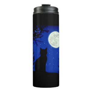 Cat Gazing at the Full Moon Thermal Tumbler