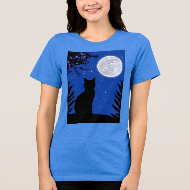 Cat Gazing at the Full Moon  Tri-Blend Shirt (Front)
