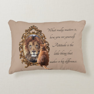 Cat Gazing Mirror Lion Inspirational Text Vintage  Decorative Cushion