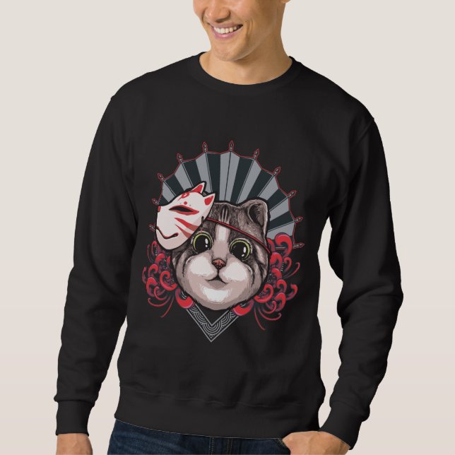 Cat Geisha Mask Japanese Culture Kitten Sweatshirt (Front)