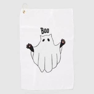 Cat Ghost Boo Halloween Funny Spooky Black Cat Golf Towel