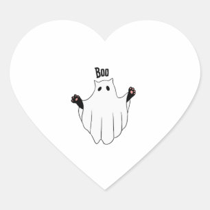 Cat Ghost Boo Halloween Funny Spooky Black Cat  Heart Sticker