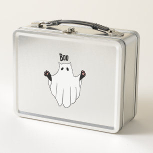 Cat Ghost Boo Halloween Funny Spooky Black Cat Metal Lunch Box