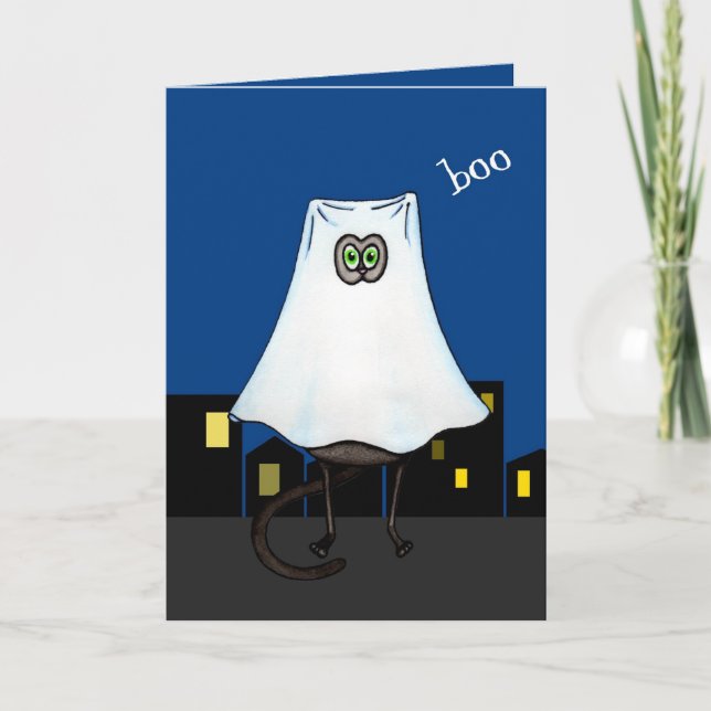 Cat Ghost Halloween Card - Customisable (Front)