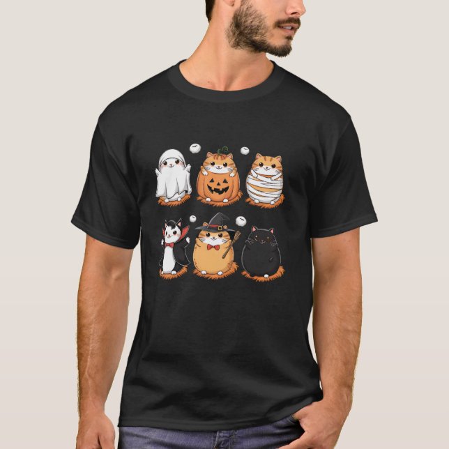 Cat Ghost Witch Boo Jee Vampire Mummy Pumpkin Cat  T-Shirt (Front)