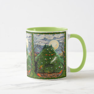 CAT GHOSTS IN NINE LIVES CEMETERY, SPOOKY FOLK ART MUG