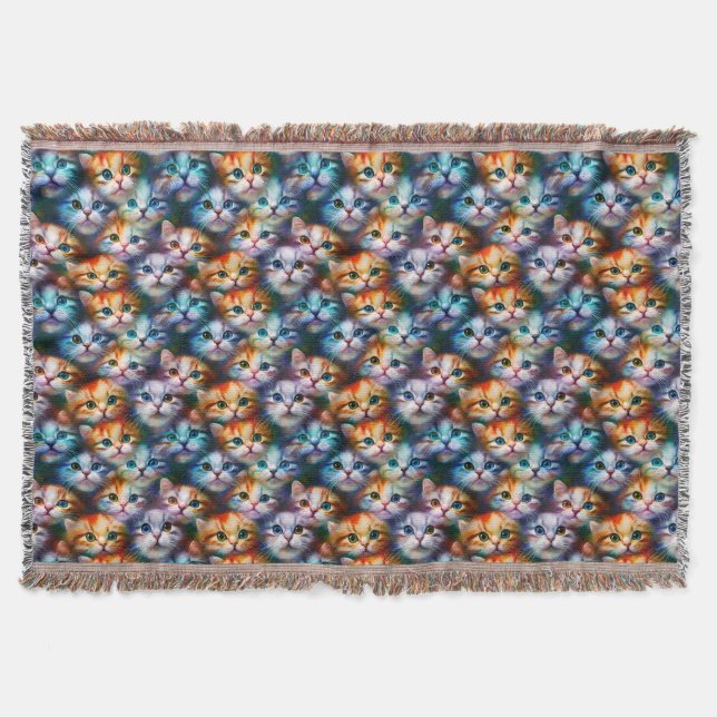 Cat Gift | Cute Cat Faces Throw Blanket (Front)