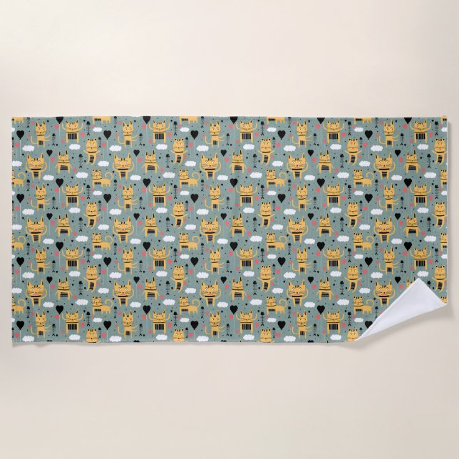 Cat Gift | Cute Cat Pattern Childish Beach Towel (Front)
