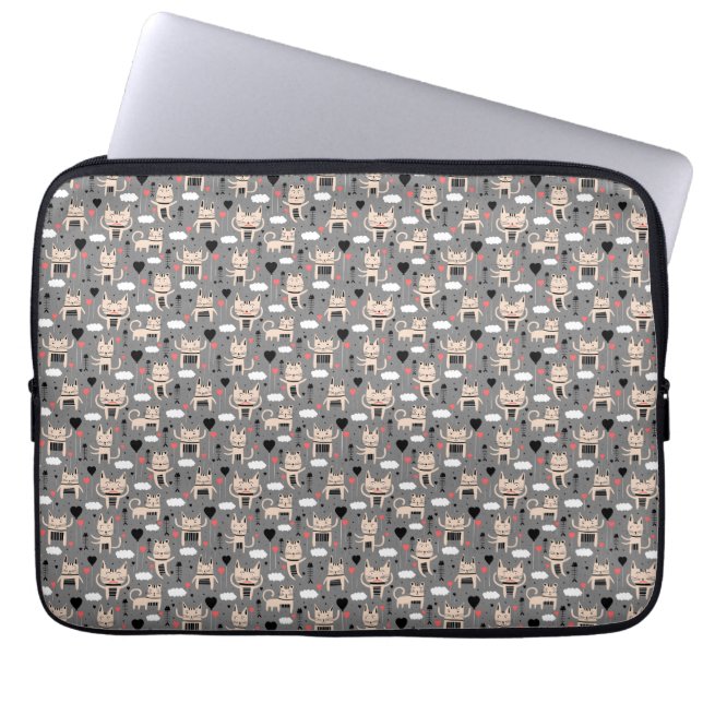 Cat Gift | Cute Cat Pattern Childish Laptop Sleeve (Front)