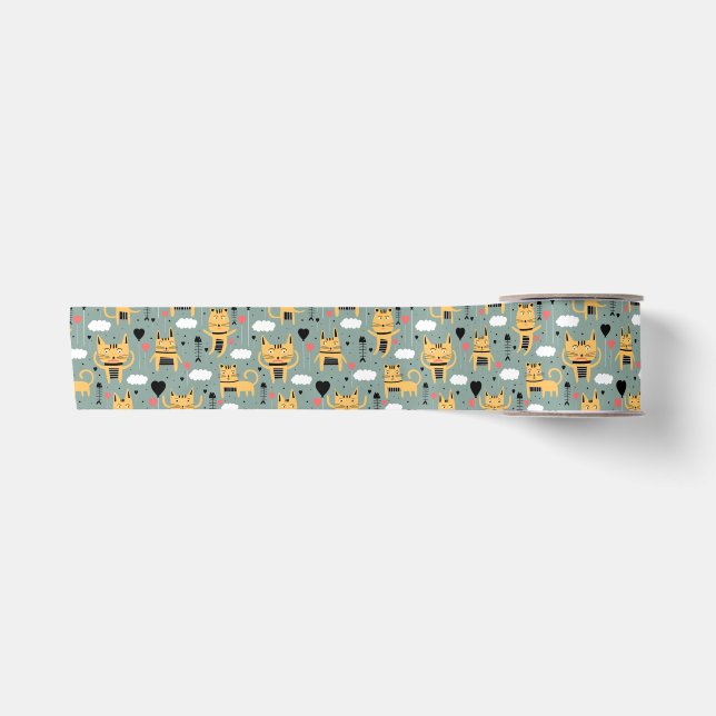 Cat Gift | Cute Cat Pattern Childish Satin Ribbon (Front)