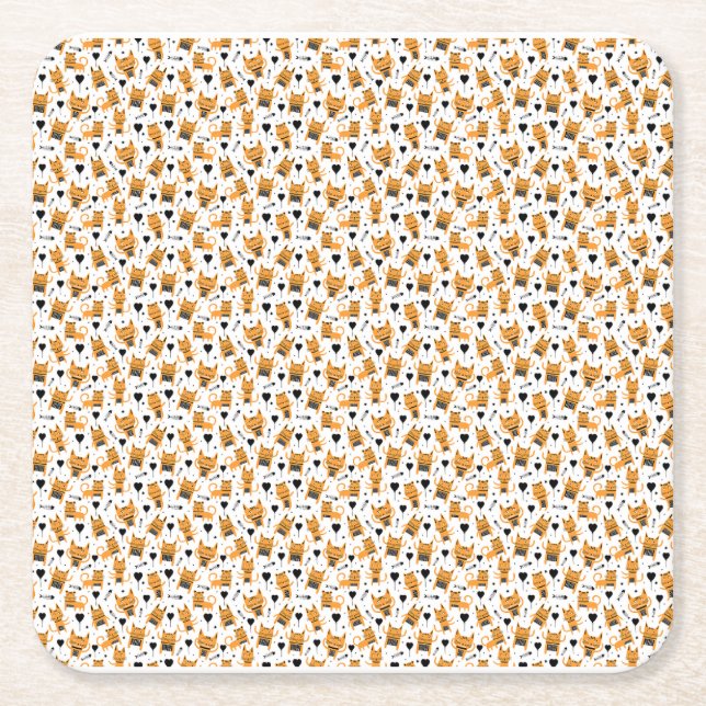 Cat Gift | Cute Cat Pattern Childish Square Paper Coaster (Front)